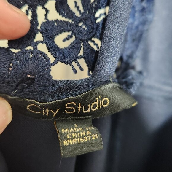 City Studio Navy Blue A-Line Skater Lace Back Mini Cocktail Dress Size 1 - Picture 4 of 5